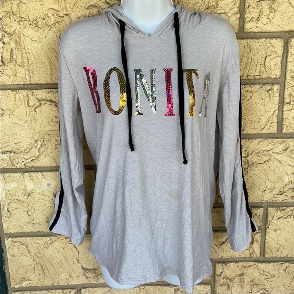Bonita Thin comfortable sequins hoodie Small pull over thin